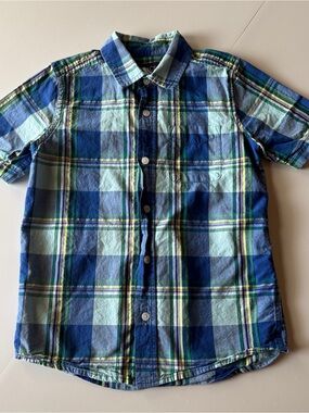 Children's Place Boys Plaid Button Down Shirt 7/8 Blue Green‎ Kidcore Preppy